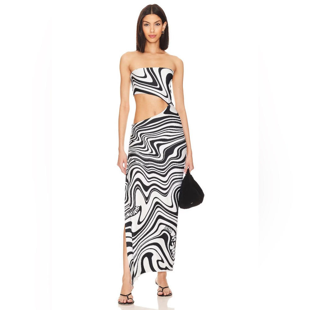 Agua Bendita X Revolve geometric abstract Black & White Gwen Maxi Cut-Out Dress